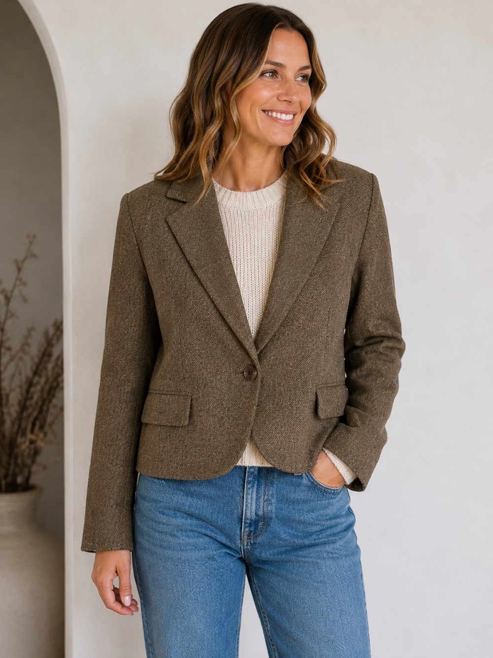 LAUREN Ralph Lauren 100% Wool Brown Tweed Blazer Jacket - Size 10 - EUC Academic